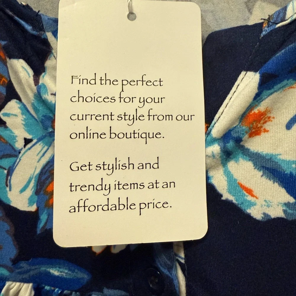 Onyx Nite Women's Floral Sleeveless Top - Blue and Orange - Picture 2 of 6